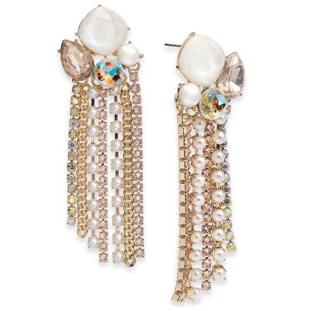 Whimsical Pearl & Crystal Fringe Earrings